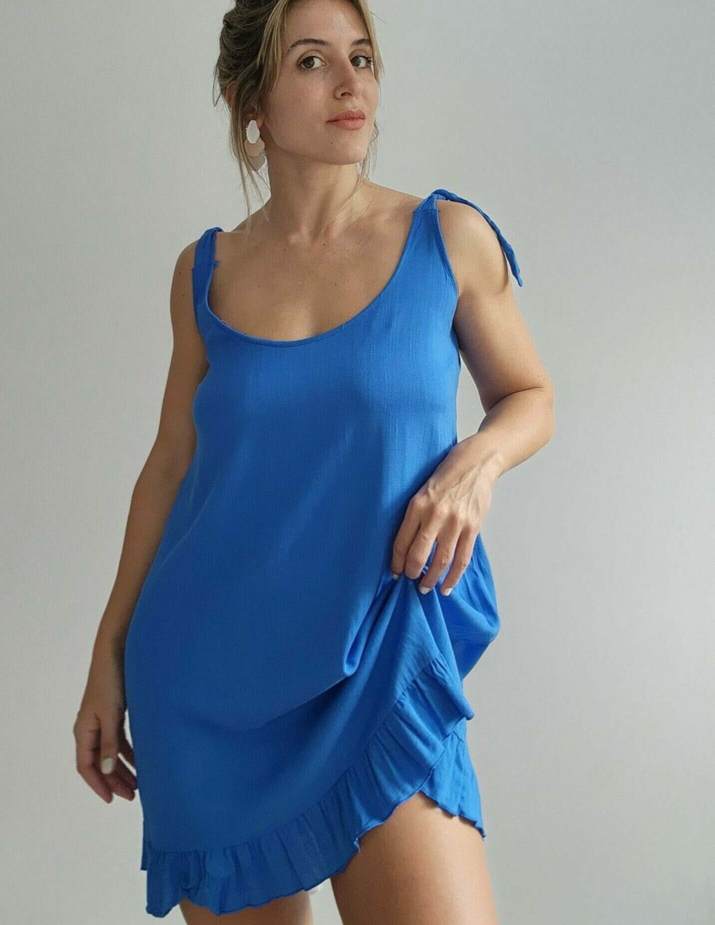 Vestido Lino Miller Azul